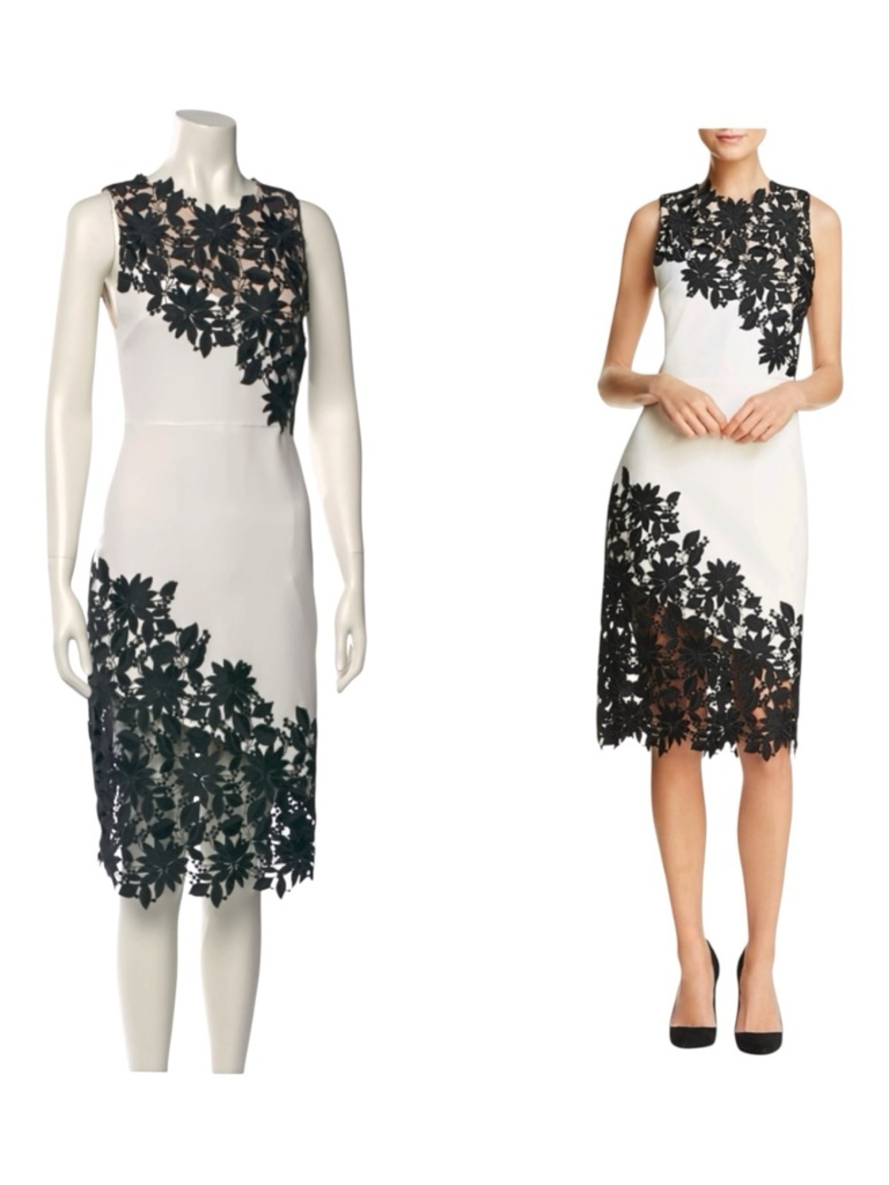 Alice + Olivia Margy Sheath Dress XS White Black Floral Lace As Seen On TV - Picture 2 of 16